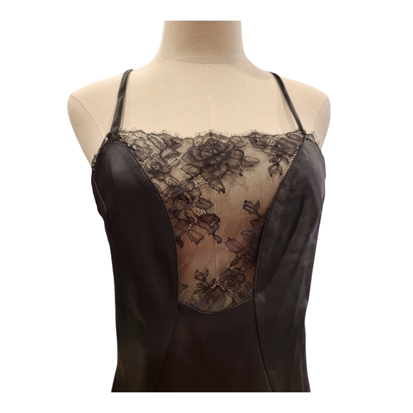 NWOT VS Black Satin Rose Lace Dress Large - Picture 5 of 5